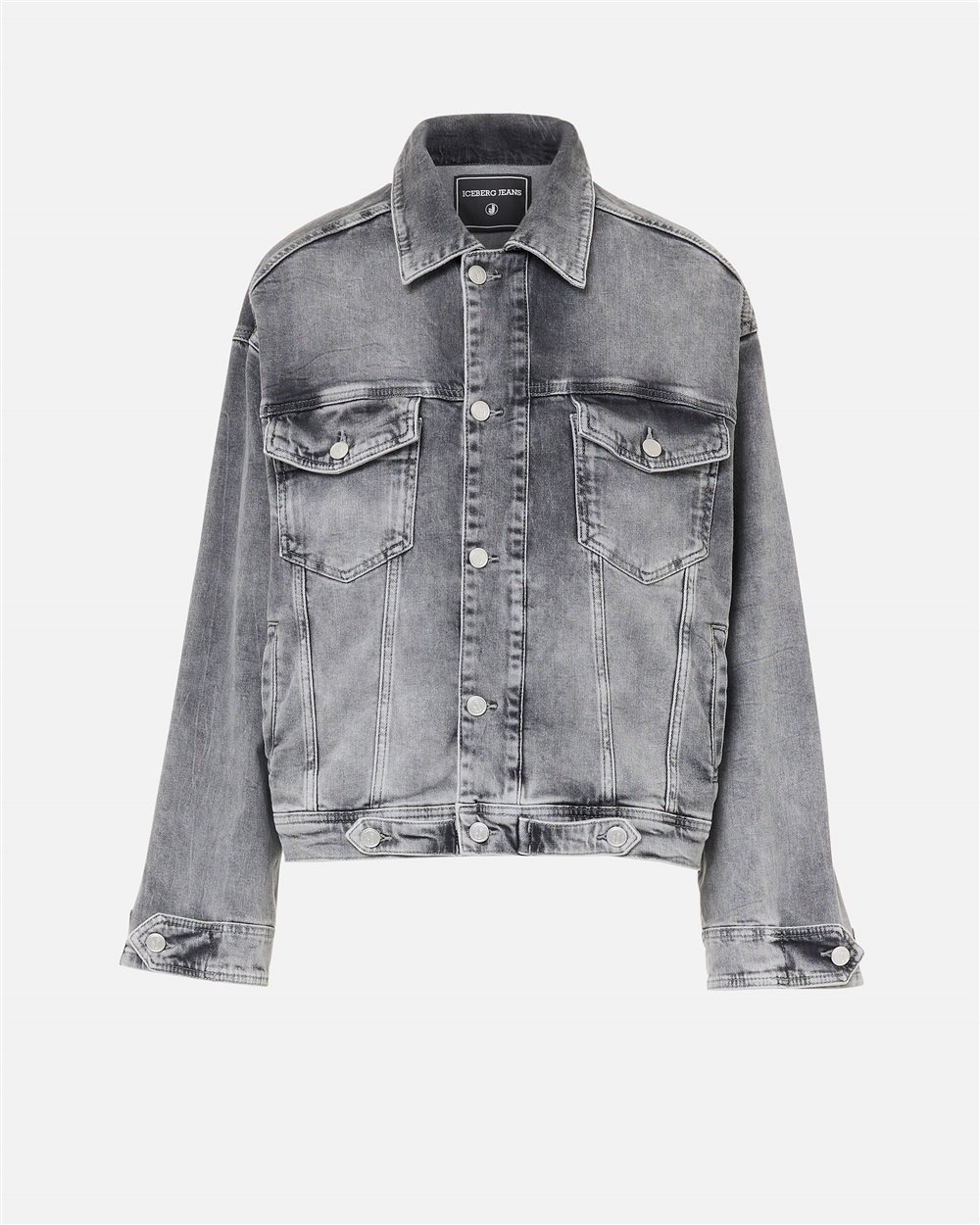 Acid wash grey denim jacket with riveted logo details - Iceberg - Official Website