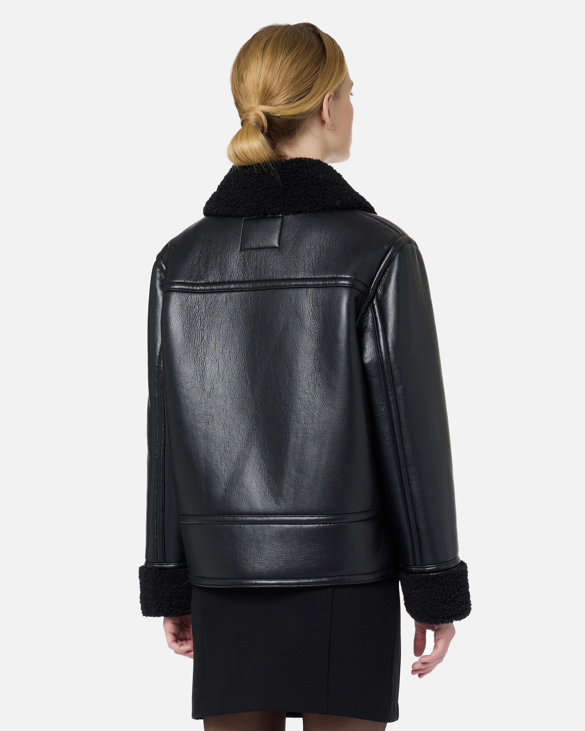 Black faux shearling aviator jacket with curly trim and Iceberg buckles - Iceberg - Official Website