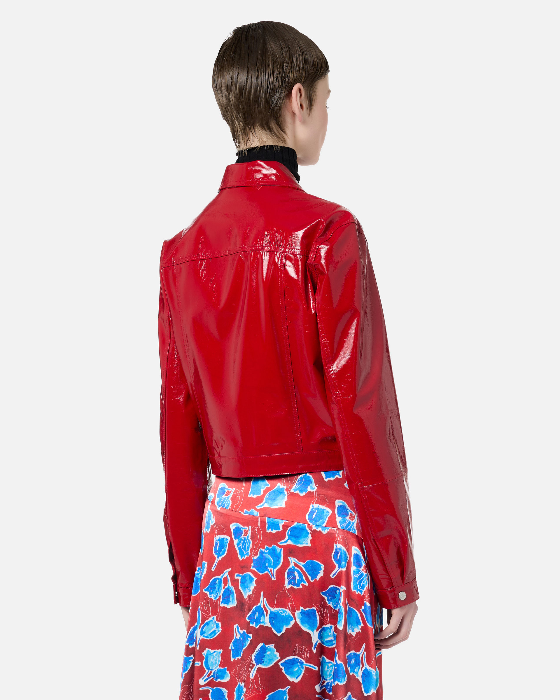 5-pocket jacket in lambskin with patent effect red - Iceberg - Official Website