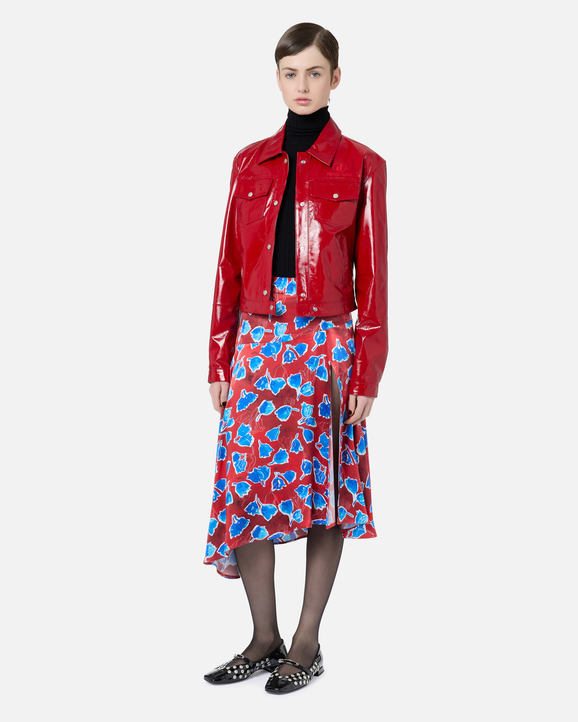 5-pocket jacket in lambskin with patent effect red - Iceberg - Official Website