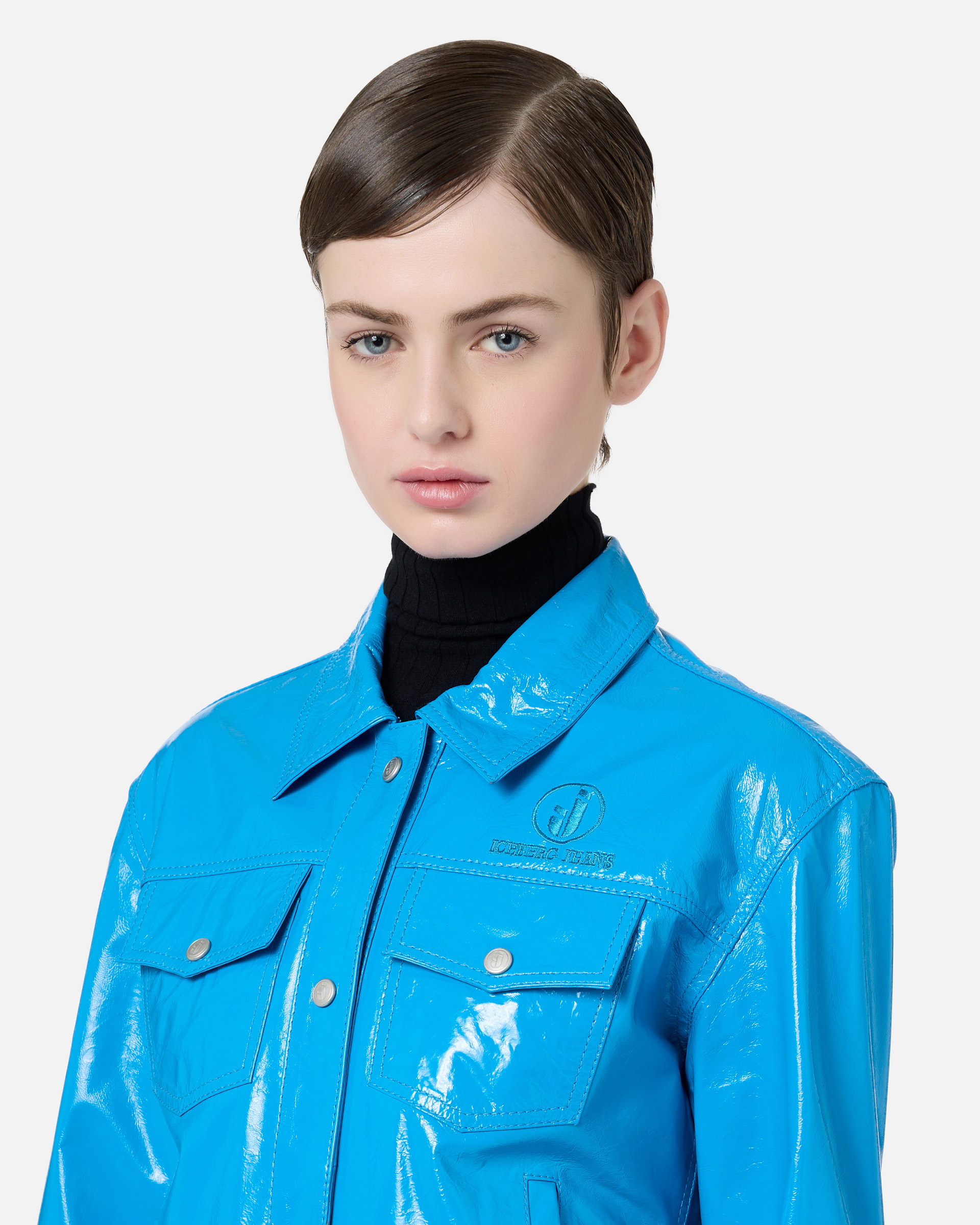 5-pocket jacket in bluette patent leather effect lambskin - Iceberg - Official Website