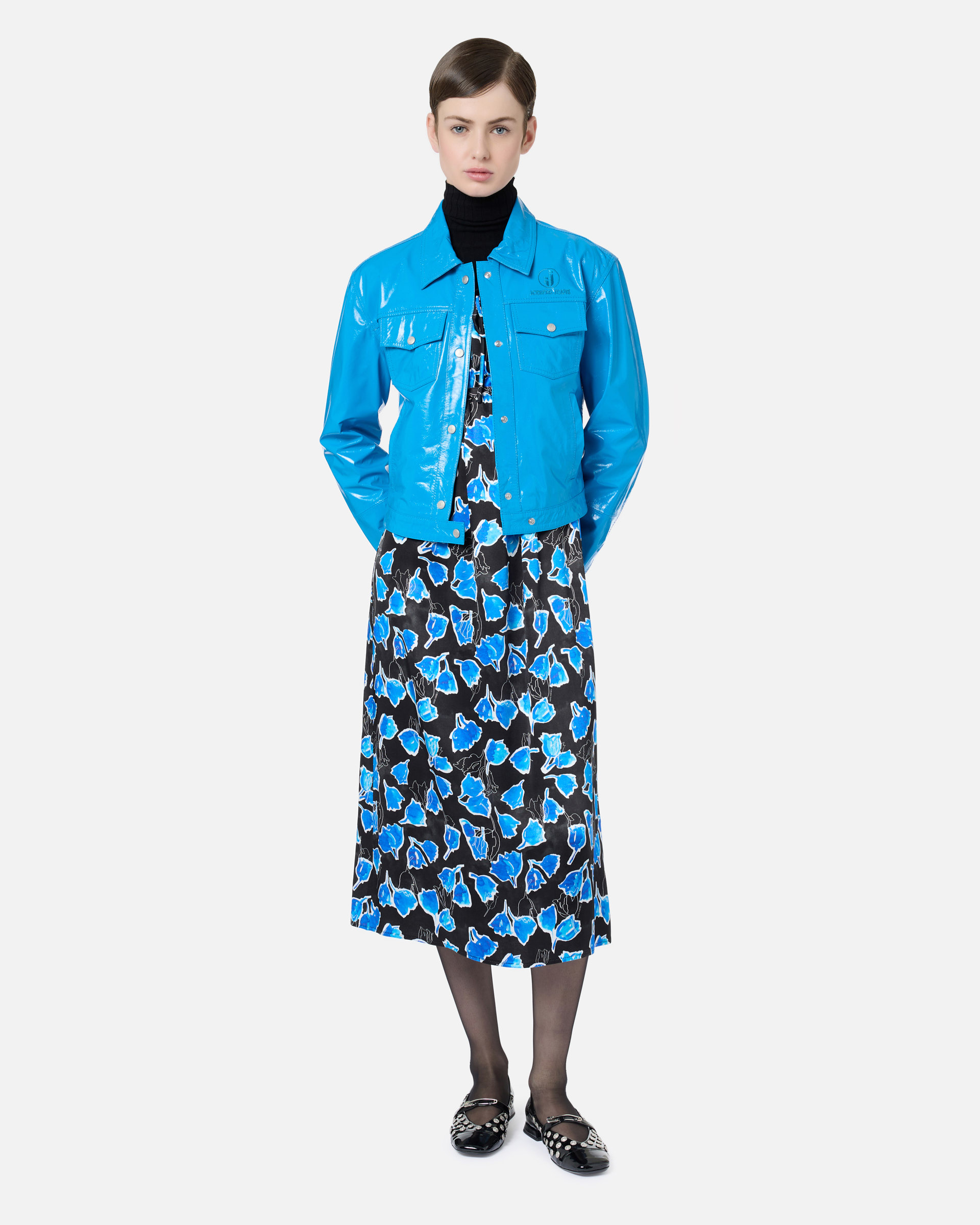 5-pocket jacket in bluette patent leather effect lambskin - Iceberg - Official Website