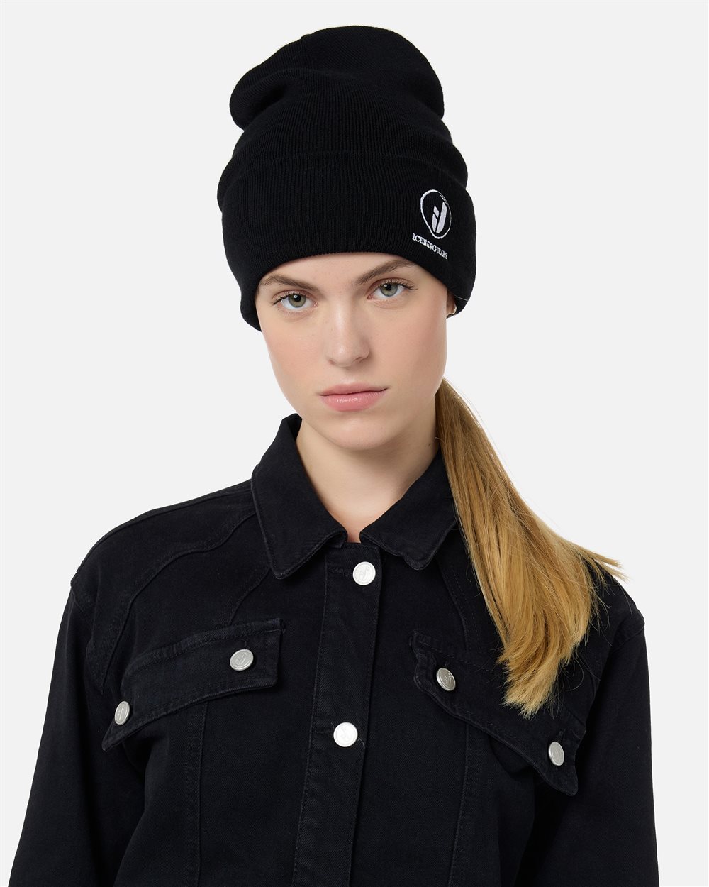 Black beanie fit in wool blend knit - Iceberg - Official Website