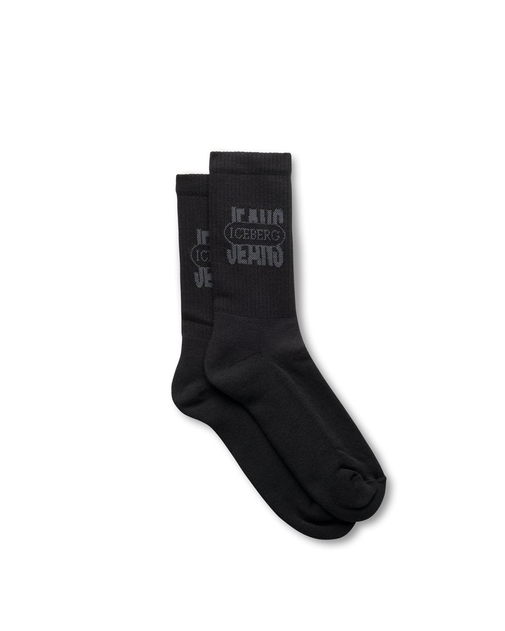 Black cotton terry sock with vintage logo inlay - Iceberg - Official Website