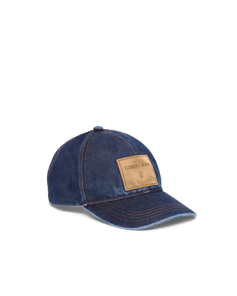 Mid Blue Stonewash Denim Baseball Cap with Jacquard Fake Salpa Logo Label - Iceberg - Official Website