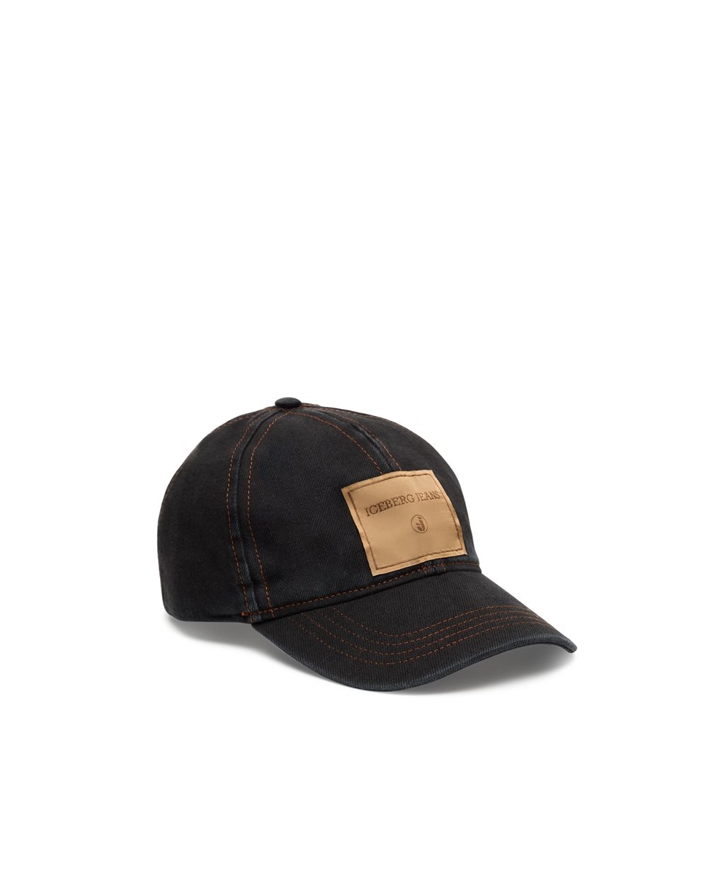 Black Denim Baseball Cap with Jacquard Fake Salpa Logo Label - Iceberg - Official Website