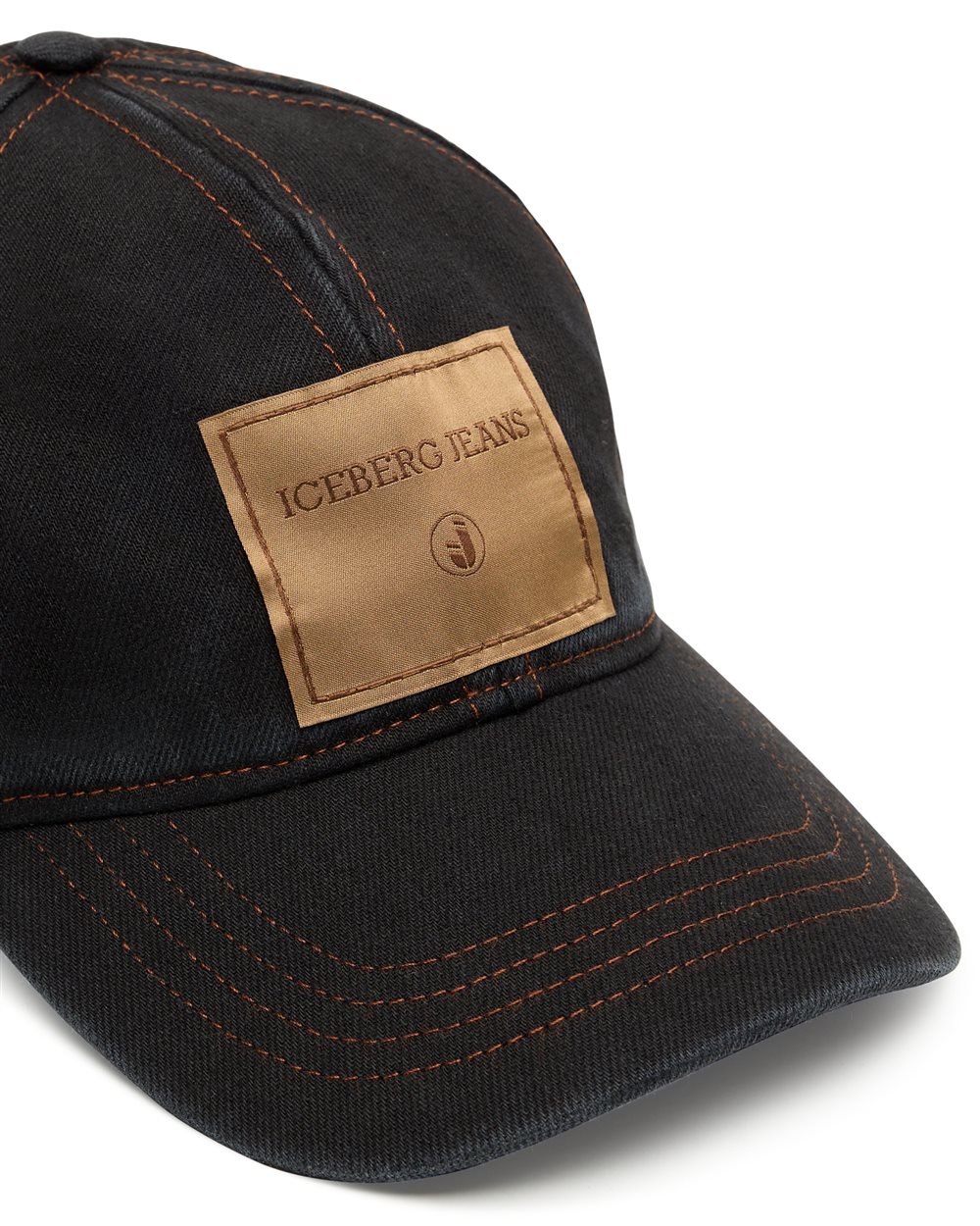 Black Denim Baseball Cap with Jacquard Fake Salpa Logo Label - Iceberg - Official Website