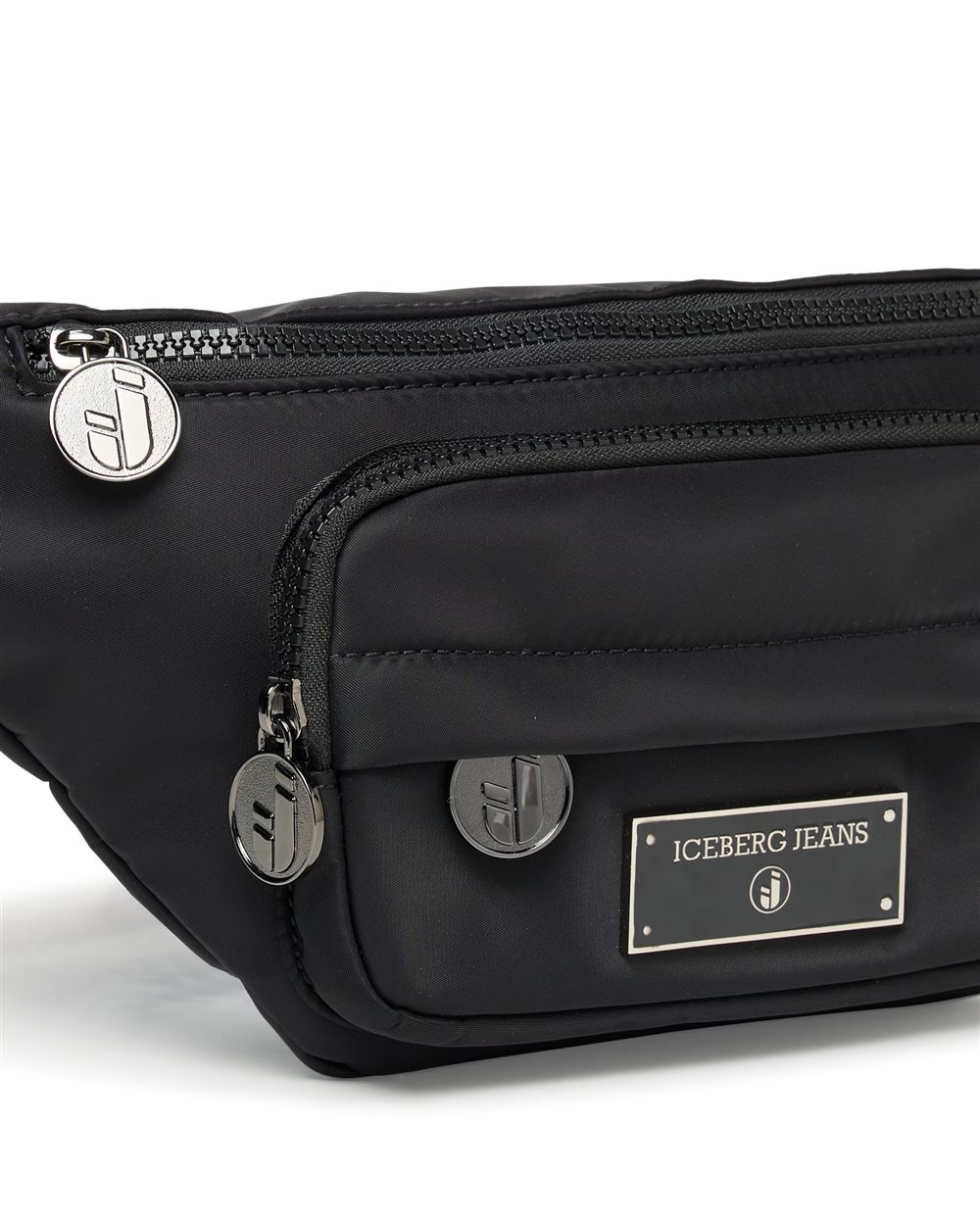 Black nylon bum bag with enameled metal Iceberg logo plaque - Iceberg - Official Website
