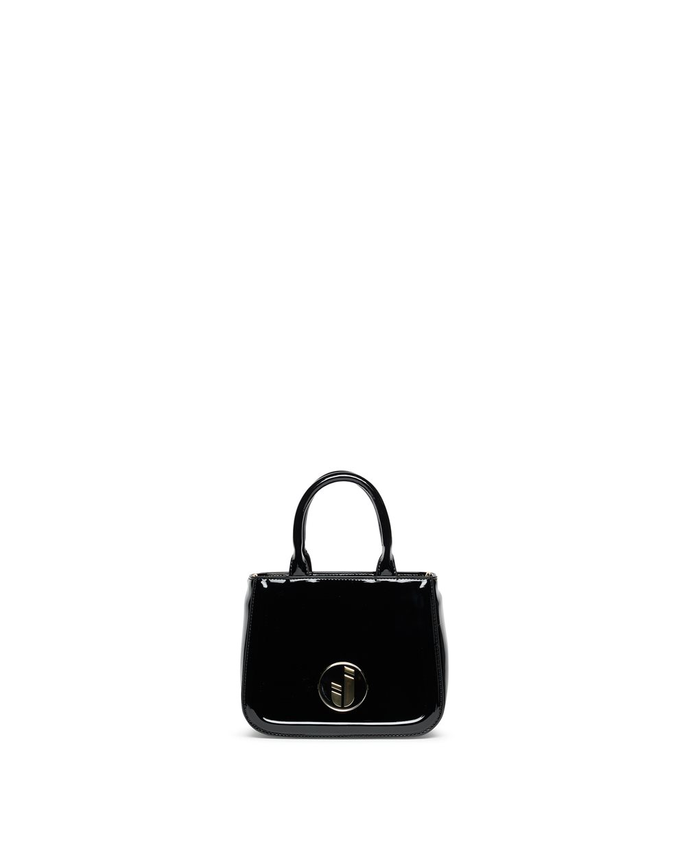 Mini tote bag in shiny black patent eco-leather: compact elegance with precious details - Iceberg - Official Website