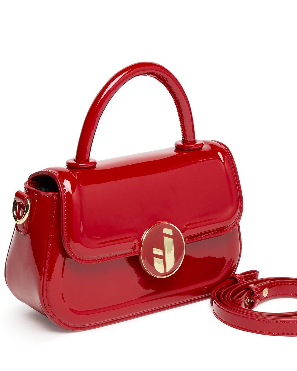 Mini tote bag in shiny red patent leather: compact elegance with precious details - Iceberg - Official Website