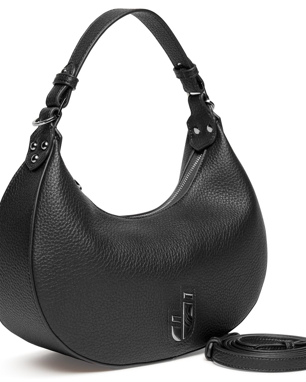 Black grained faux leather hobo bag with Iceberg logo plaque - Iceberg - Official Website