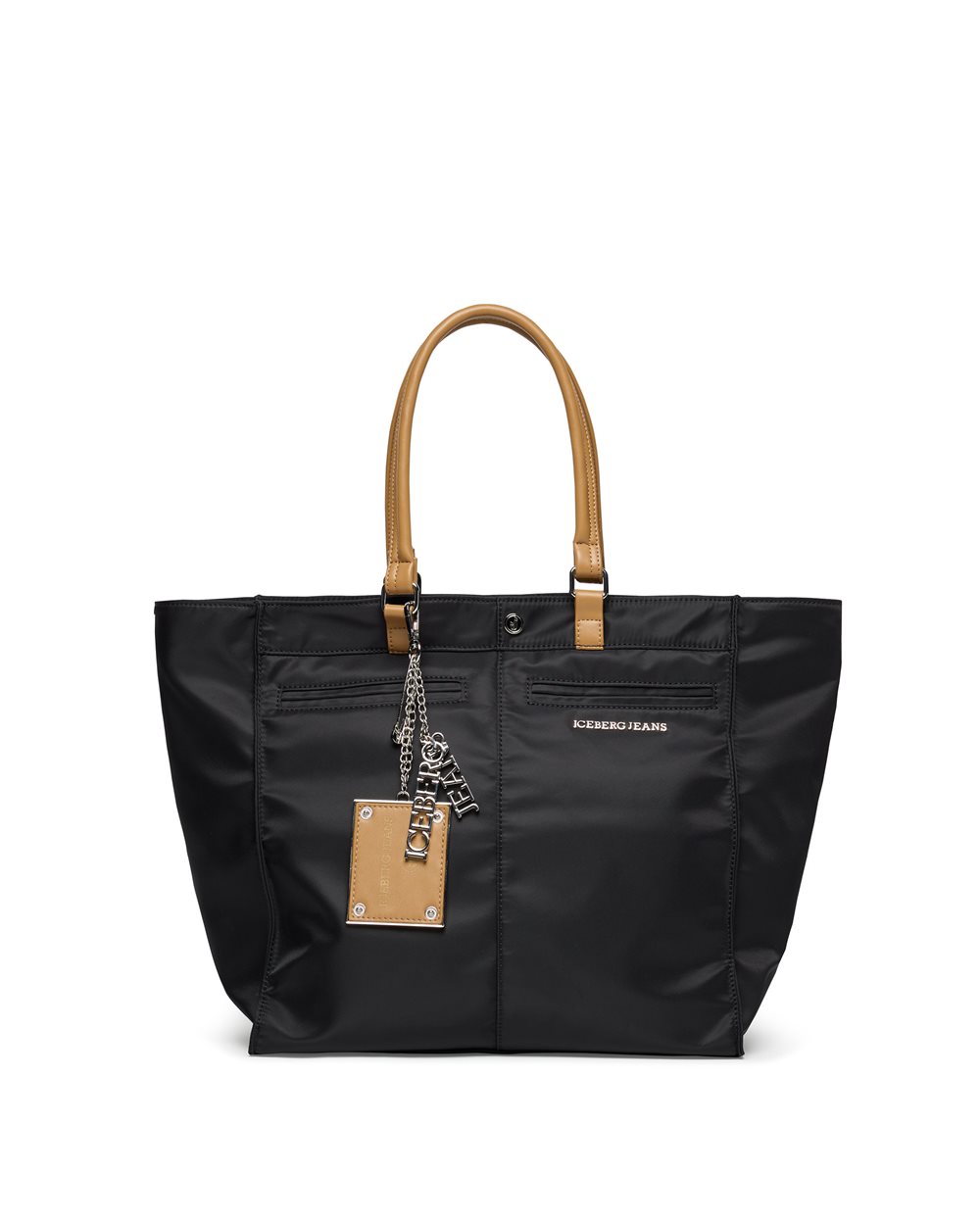 Black nylon tote bag with leatherette details: practicality and timeless style - Iceberg - Official Website