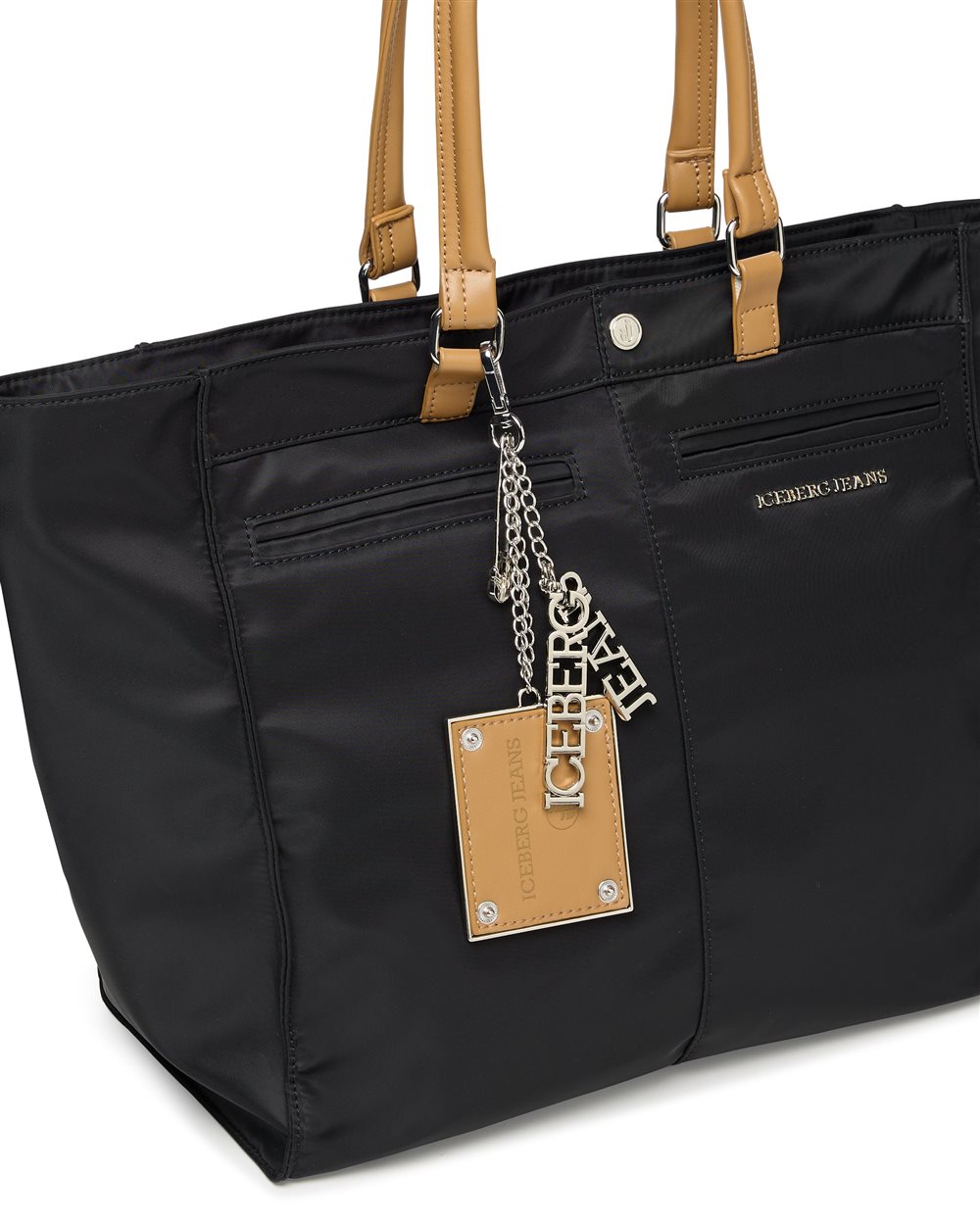 Black nylon tote bag with leatherette details: practicality and timeless style - Iceberg - Official Website