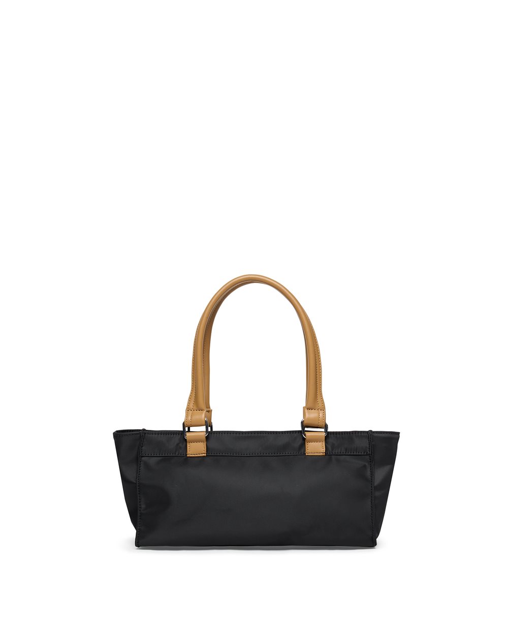 Mini tote bag in black nylon with details in tan eco-leather: compact urban elegance - Iceberg - Official Website