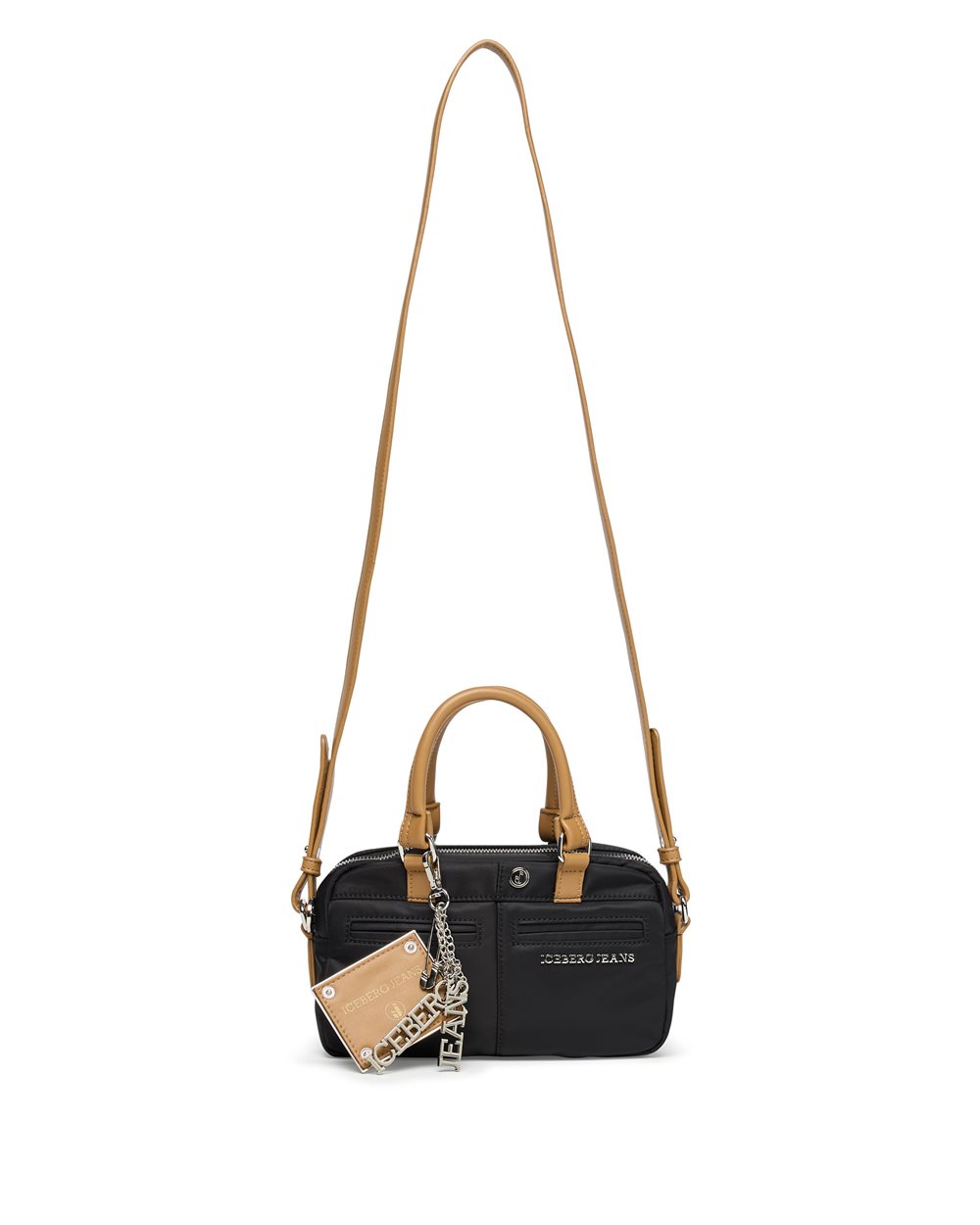 Black nylon trunk with leatherette details: functional minimalism with style - Iceberg - Official Website