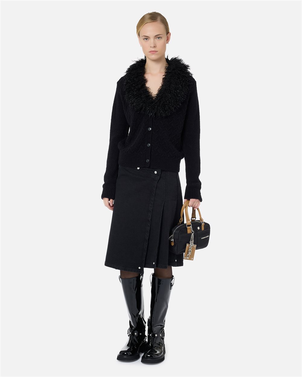 Black nylon trunk with leatherette details: functional minimalism with style - Iceberg - Official Website