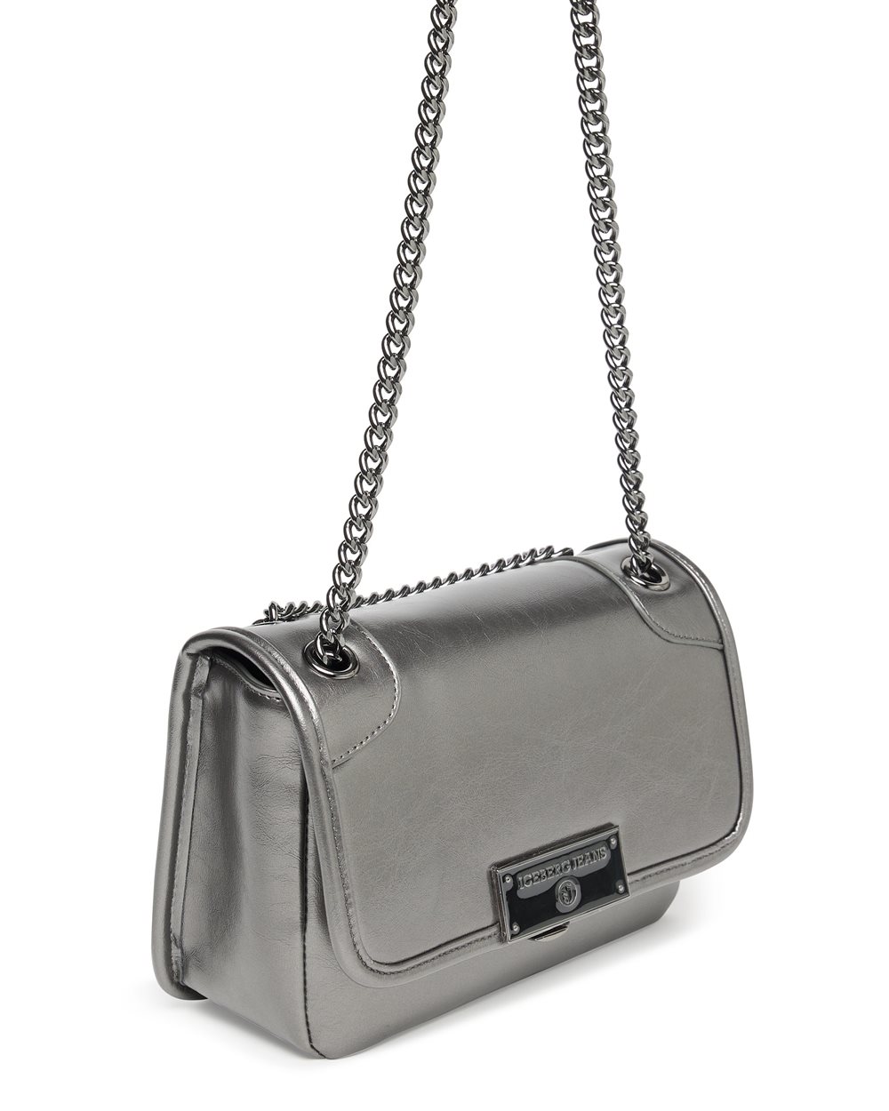 Silver faux leather crossbody bag with Iceberg logo plaque - Iceberg - Official Website