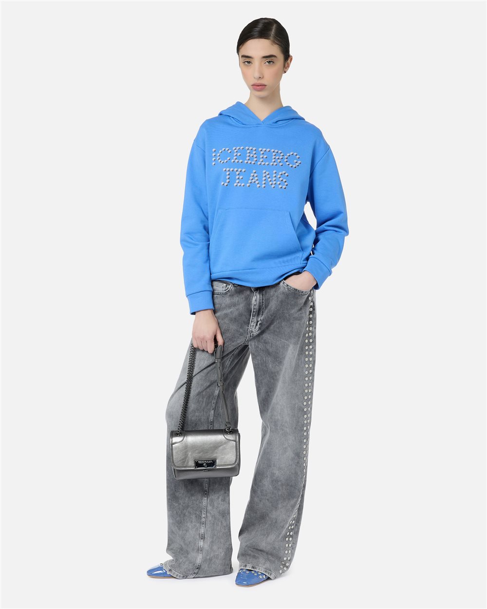 Silver faux leather crossbody bag with Iceberg logo plaque - Iceberg - Official Website