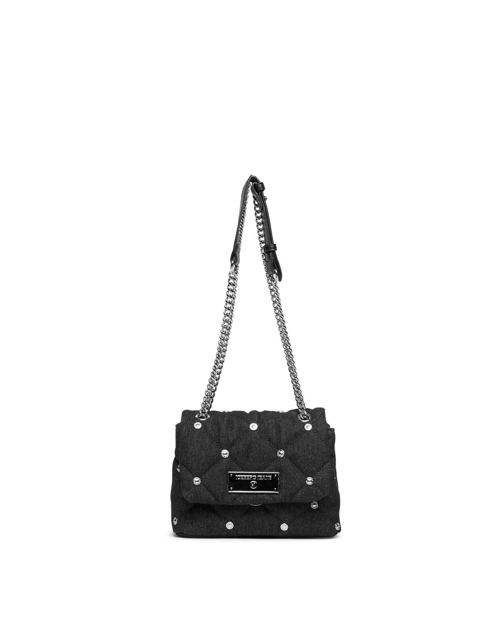 Black Quilted Cotton Denim Canvas Crossbody with Logo Details - Iceberg - Official Website