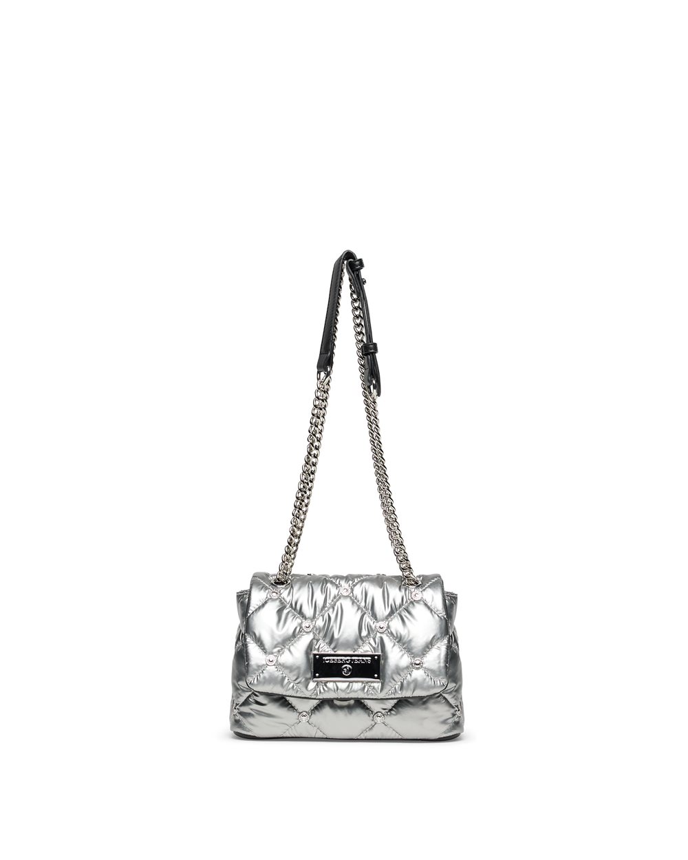 Silver quilted nylon crossbody bag with rivets and silver chain - Iceberg - Official Website