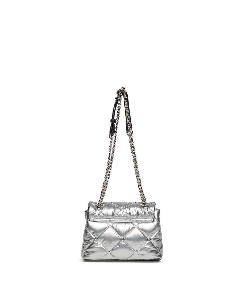 Silver quilted nylon crossbody bag with rivets and silver chain - Iceberg - Official Website