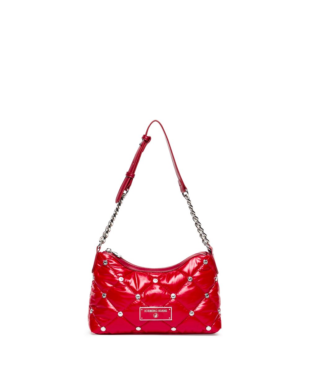 Red quilted nylon mini hobo bag with silver chain - Iceberg - Official Website