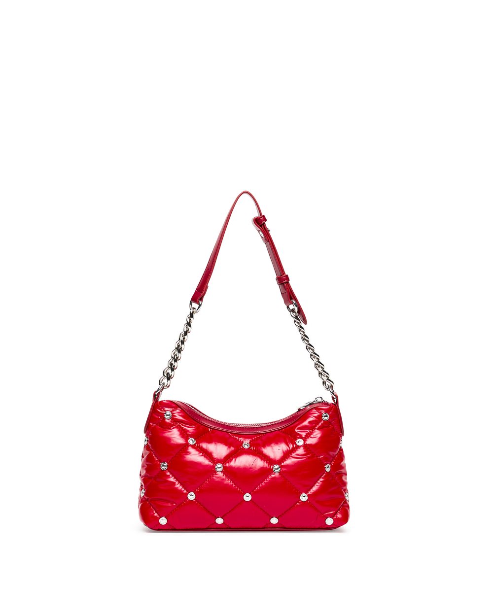 Red quilted nylon mini hobo bag with silver chain - Iceberg - Official Website