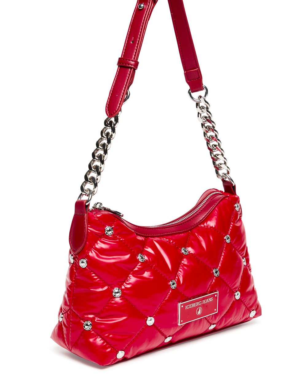 Red quilted nylon mini hobo bag with silver chain - Iceberg - Official Website
