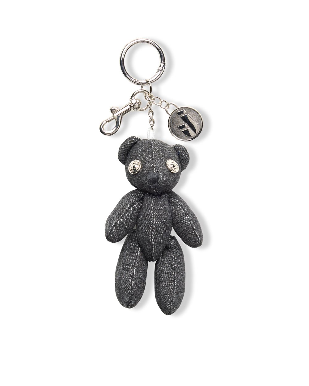 Key Holder Teddy Bear in Black Cotton Denim Canvas with IJ Logo Pendant - Iceberg - Official Website