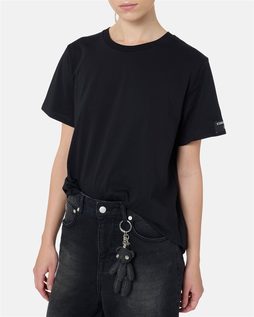 Key Holder Teddy Bear in Black Cotton Denim Canvas with IJ Logo Pendant - Iceberg - Official Website