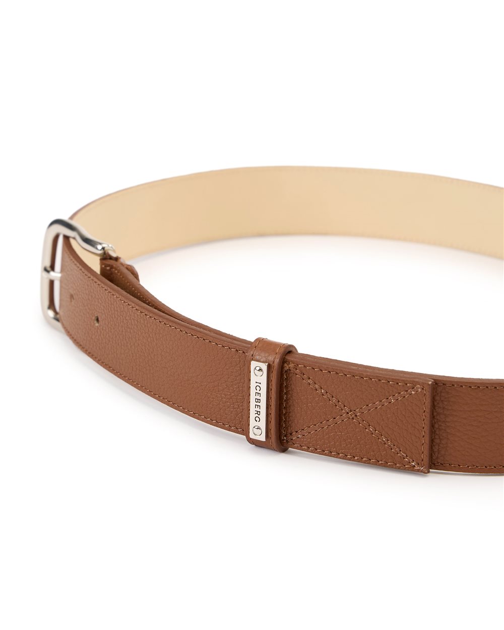 Hazelnut hammered leather belt: artisanal elegance with distinctive details - Iceberg - Official Website