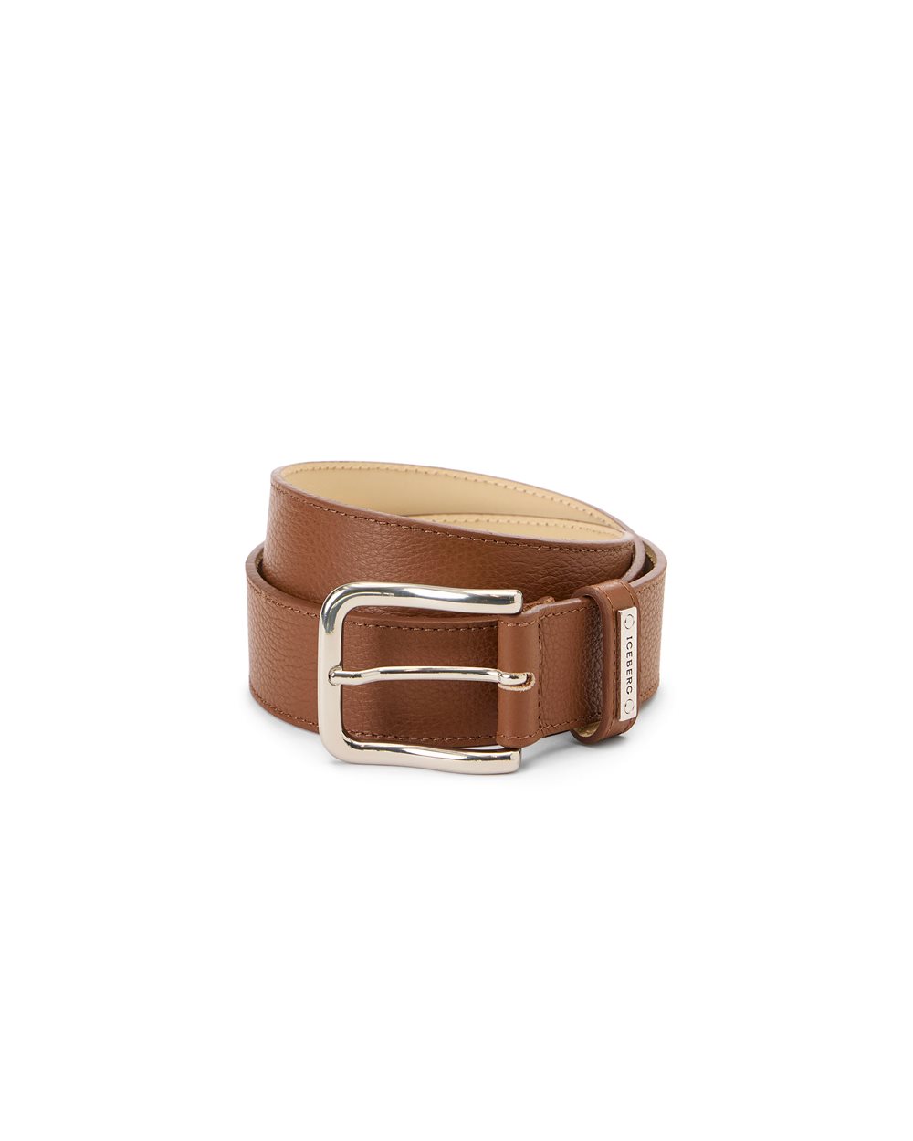 Hazelnut hammered leather belt: artisanal elegance with distinctive details - Iceberg - Official Website