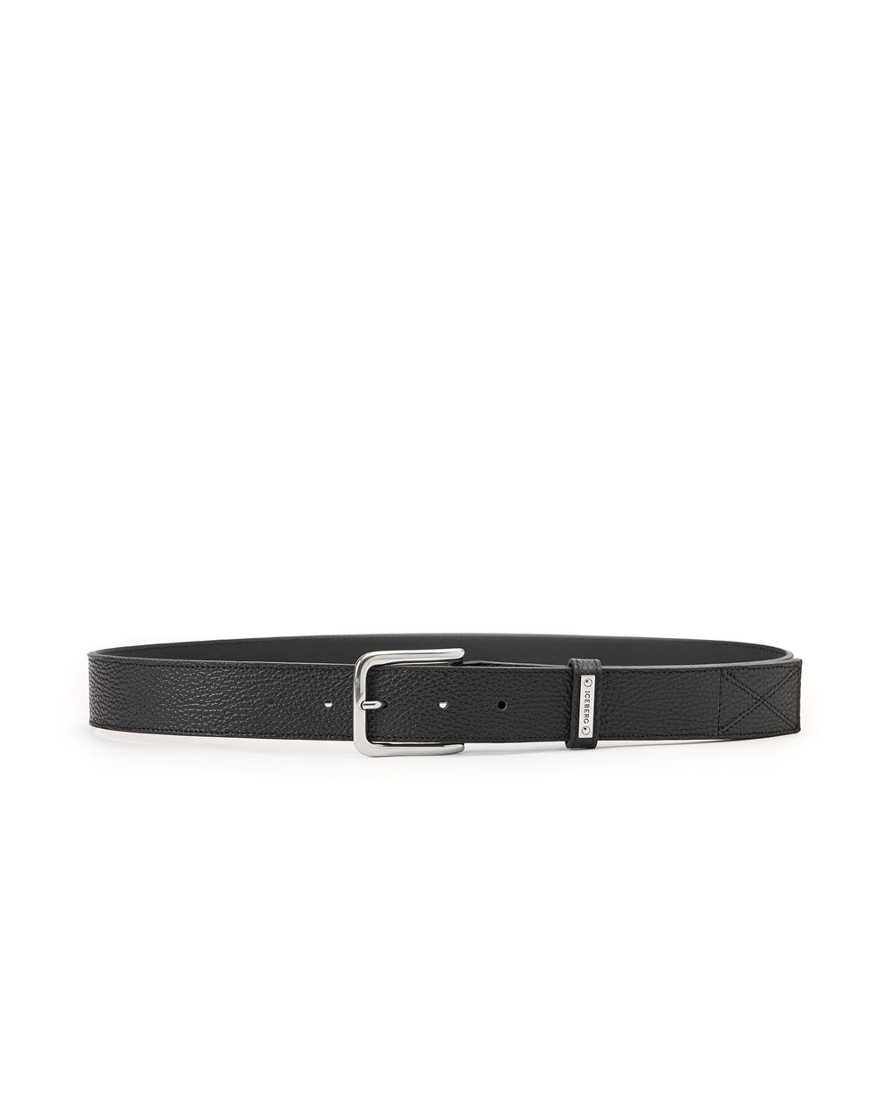 Black hammered leather belt: artisanal elegance with distinctive details - Iceberg - Official Website
