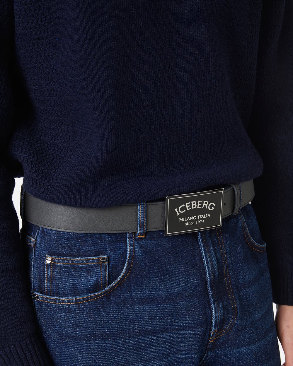 Dark grey nappa leather belt with lacquered buckle and Iceberg Milano Italia logo - Iceberg - Official Website