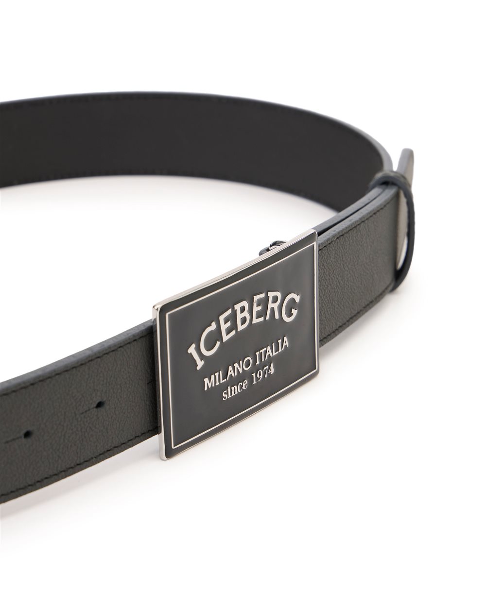 Dark grey nappa leather belt with lacquered buckle and Iceberg Milano Italia logo - Iceberg - Official Website