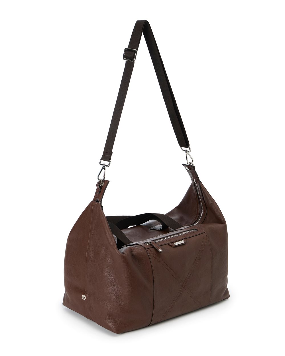 Hazelnut leather duffel bag with cross-stitching and logo plaque - Iceberg - Official Website