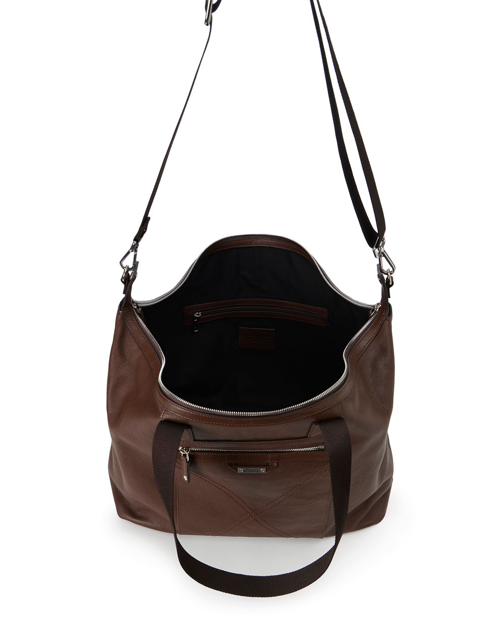Hazelnut leather duffel bag with cross-stitching and logo plaque - Iceberg - Official Website