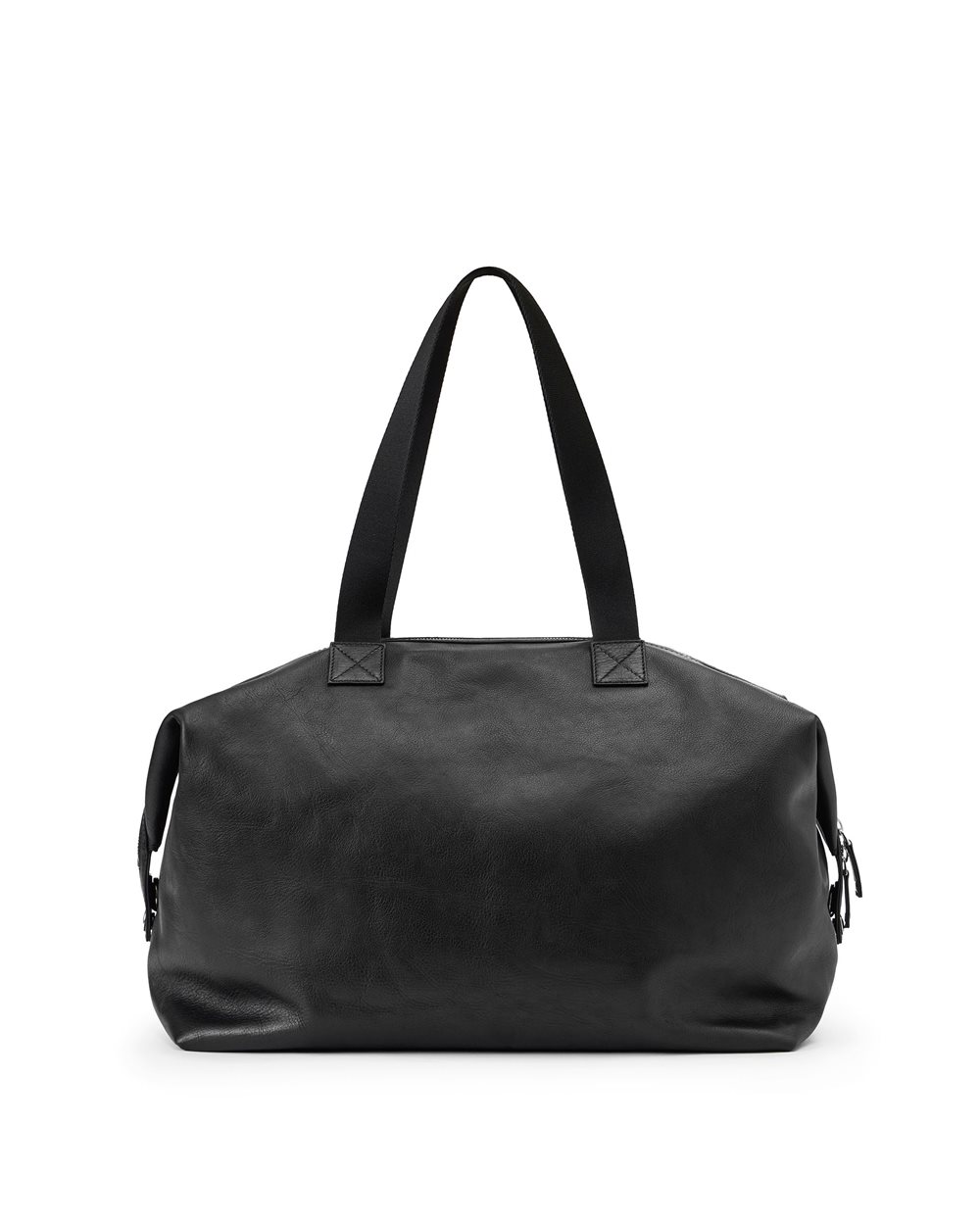 Black leather duffel bag with cross-stitching and logo plaque - Iceberg - Official Website