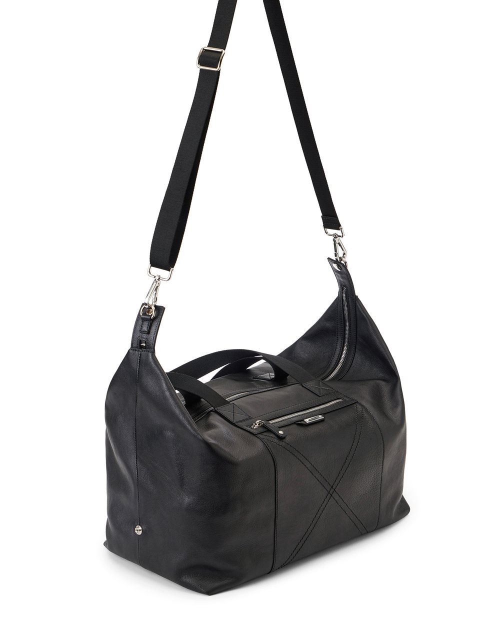 Black leather duffel bag with cross-stitching and logo plaque - Iceberg - Official Website