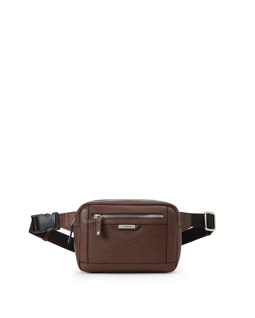 Hazelnut leather bum bag with cross-stitching and metal buckle - Iceberg - Official Website