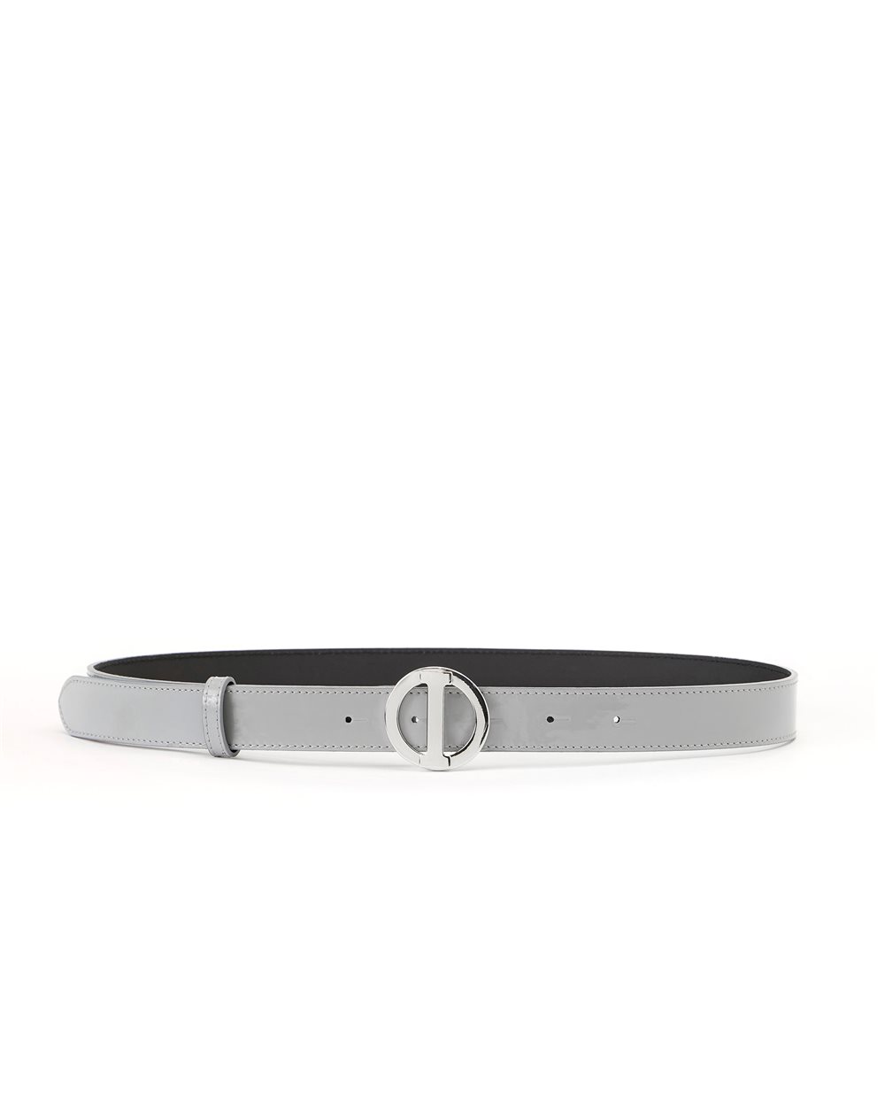 Faeda light grey leather belt with metal monogram logo buckle - Iceberg - Official Website
