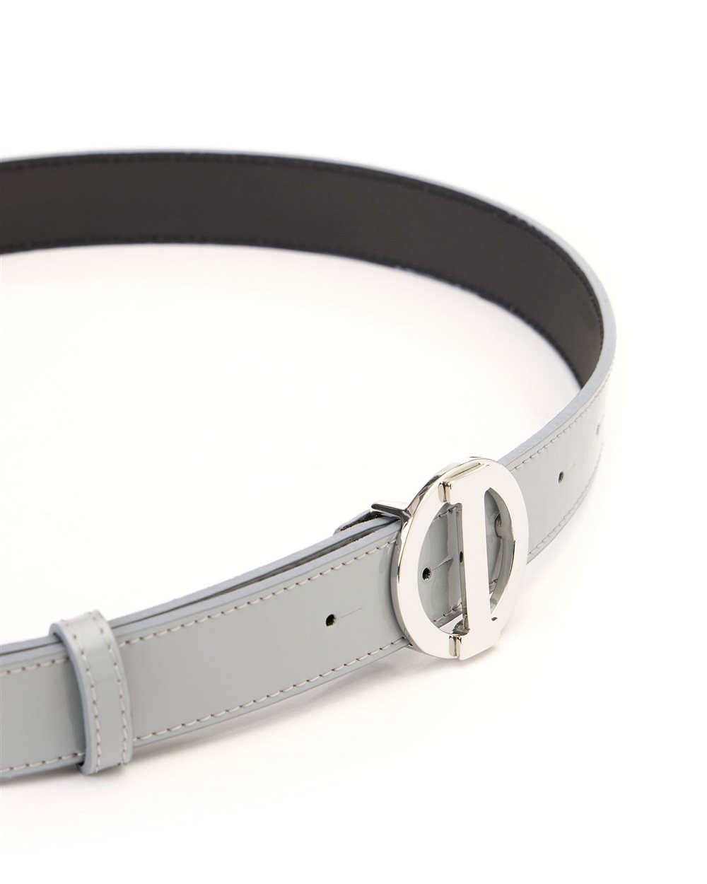 Faeda light grey leather belt with metal monogram logo buckle - Iceberg - Official Website