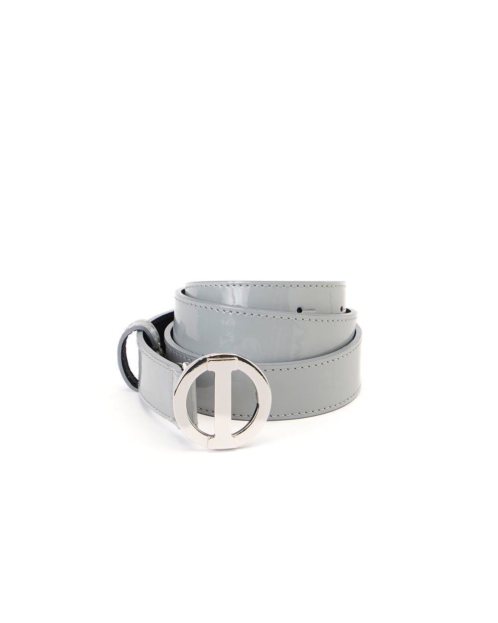 Faeda light grey leather belt with metal monogram logo buckle - Iceberg - Official Website