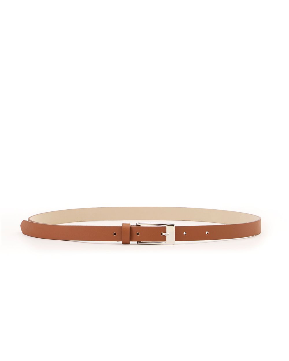 Slim hazelnut nappa leather belt with buckle and internal logo print - Iceberg - Official Website