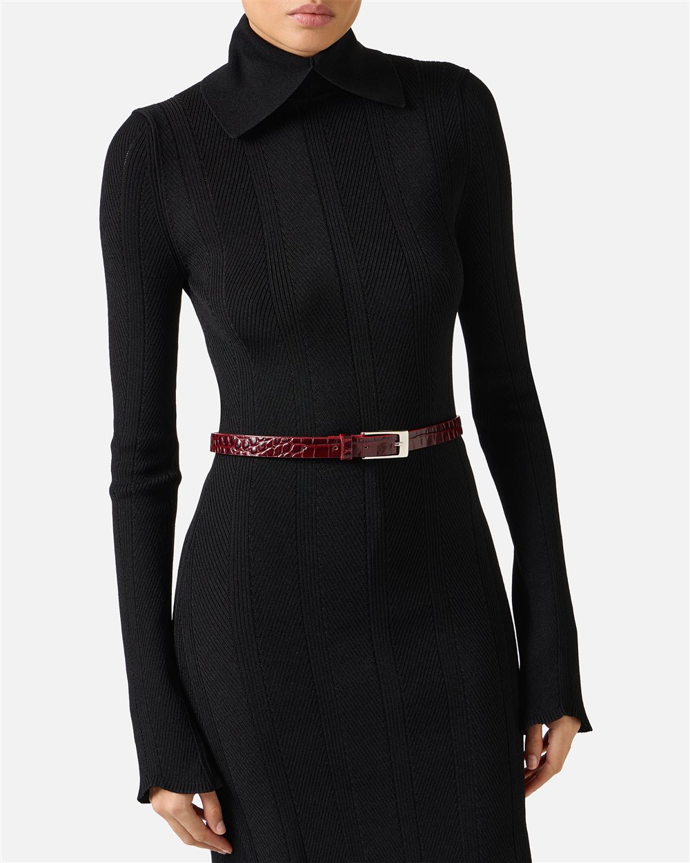 Burgundy nappa leather belt with metal I logo buckle - Iceberg - Official Website
