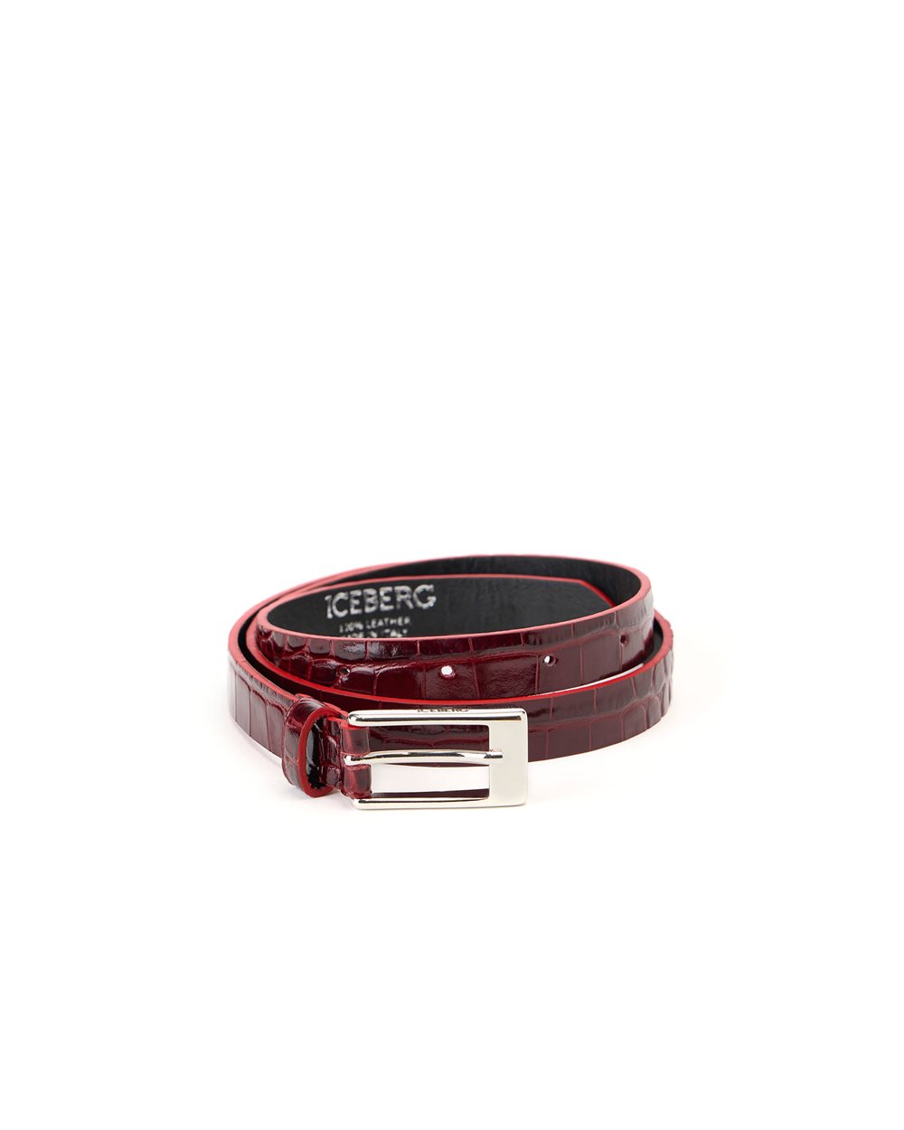 Burgundy nappa leather belt with metal I logo buckle - Iceberg - Official Website