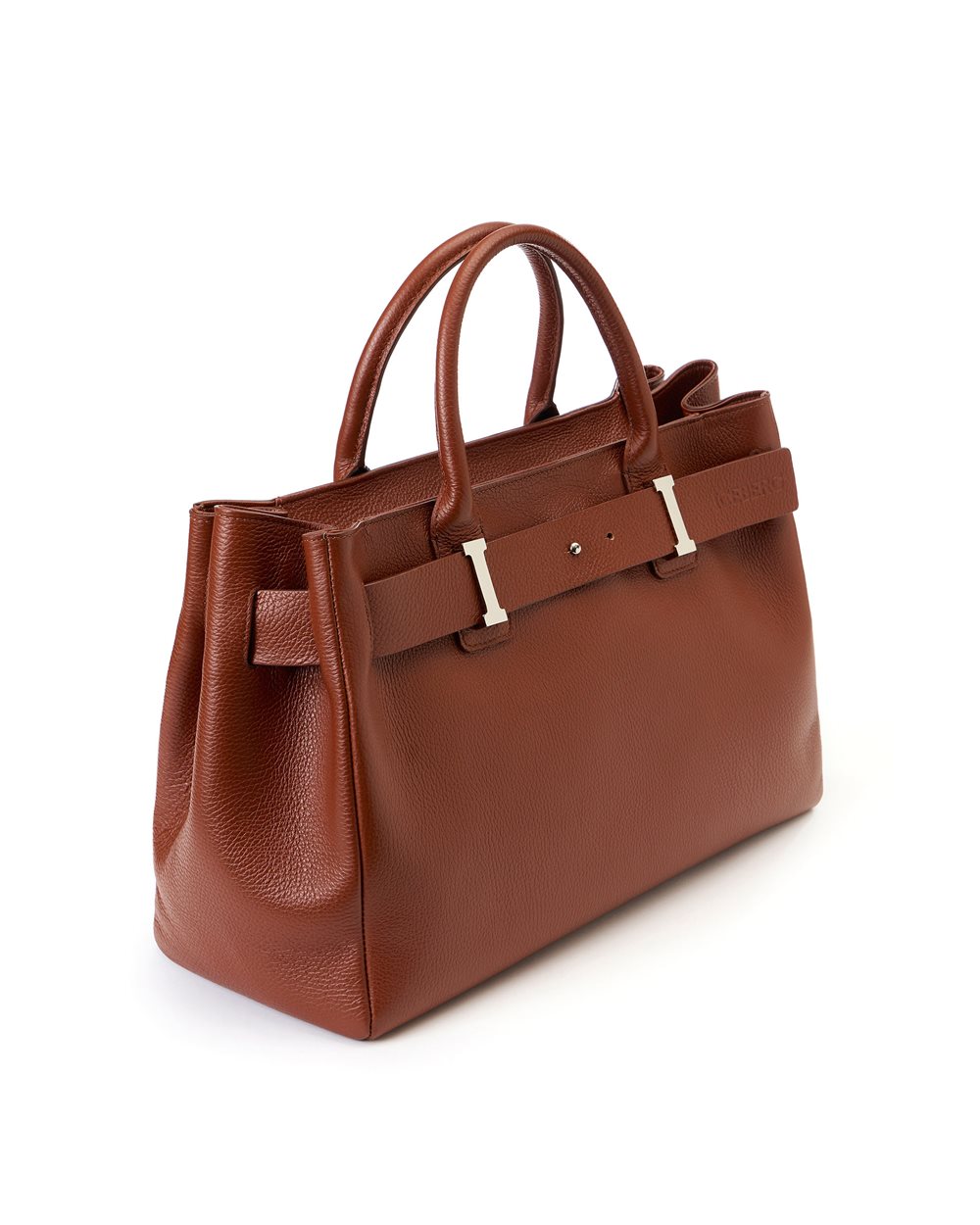 Maxi shopper in hazelnut Prince leather with logo buckles and debossed Iceberg logo detail - Iceberg - Official Website