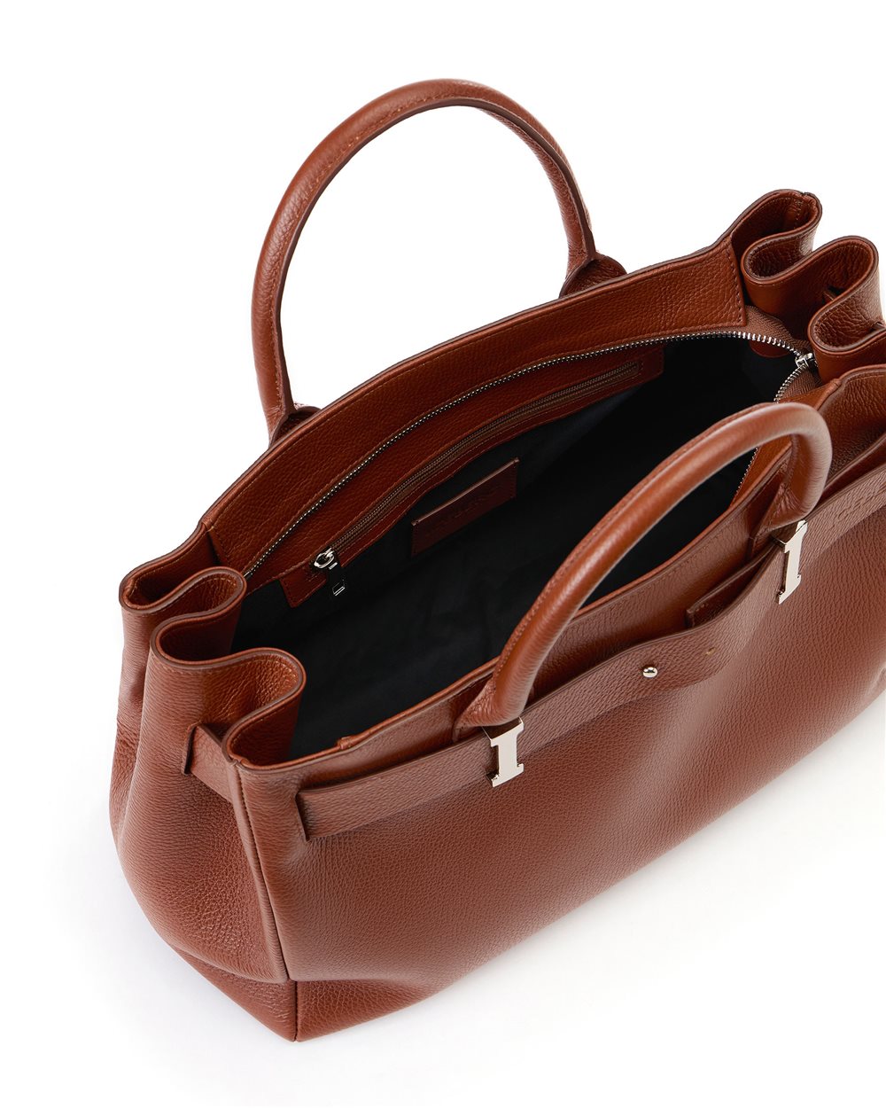 Maxi shopper in hazelnut Prince leather with logo buckles and debossed Iceberg logo detail - Iceberg - Official Website