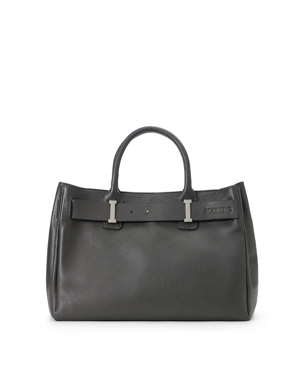 Dark gray Prince leather maxi shopper with logo buckles and debossed Iceberg logo detail - Iceberg - Official Website