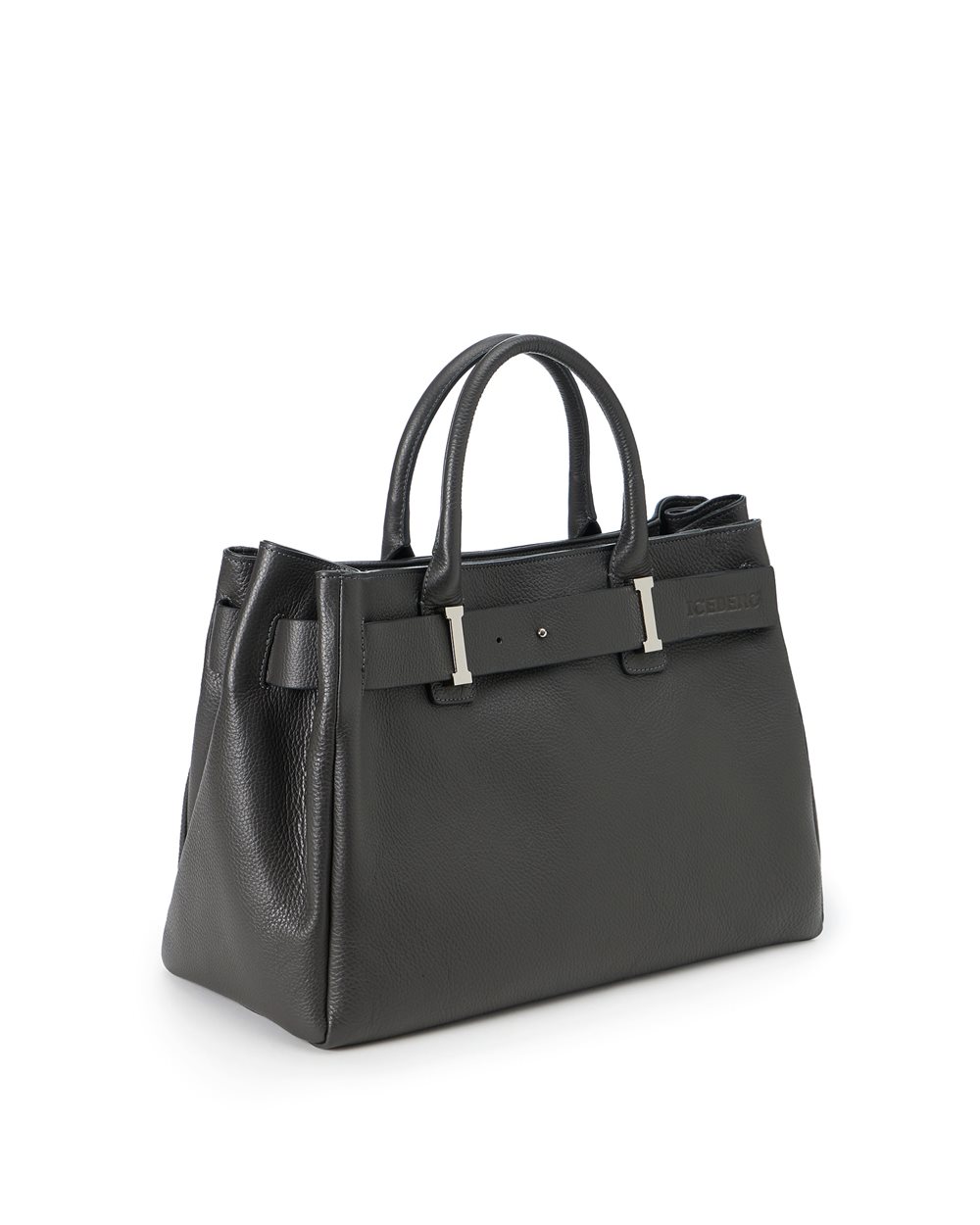 Dark gray Prince leather maxi shopper with logo buckles and debossed Iceberg logo detail - Iceberg - Official Website